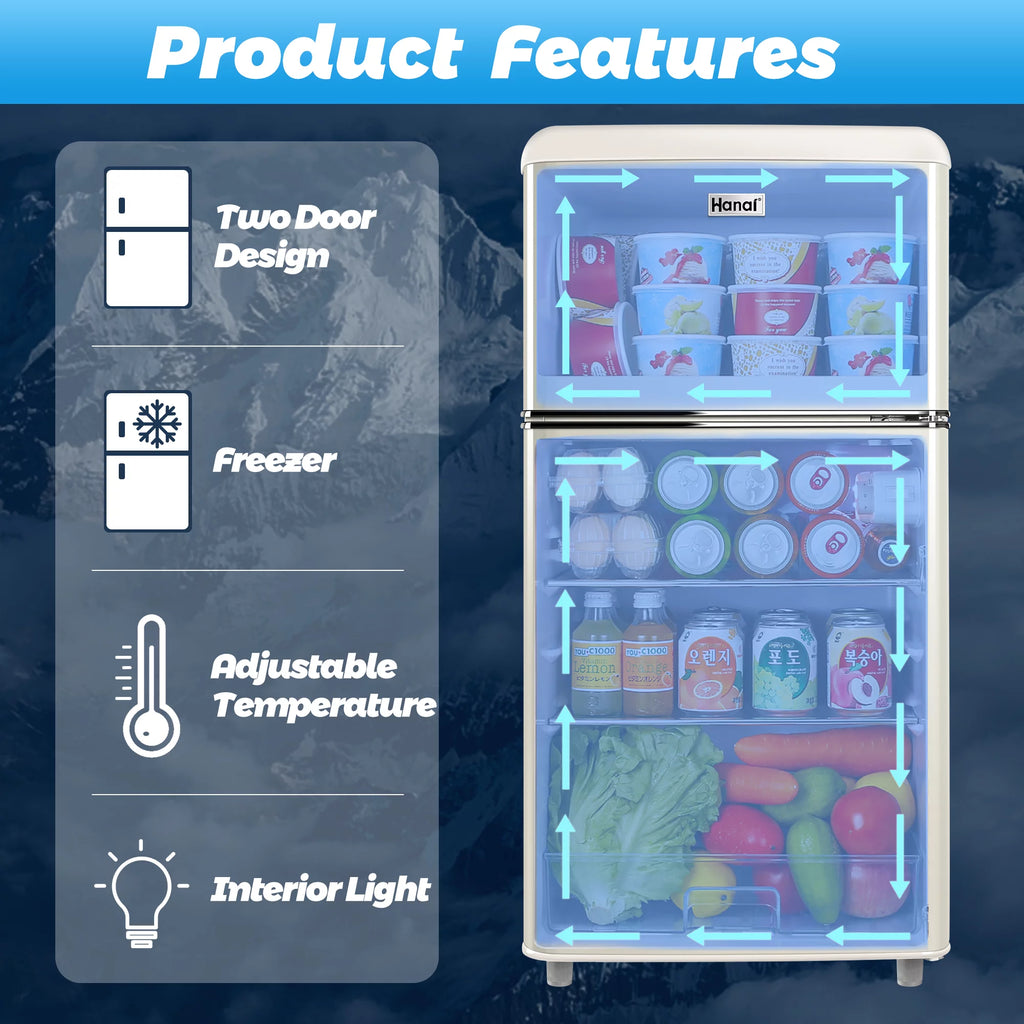 WANAI 3.5 Cu ft Two Door Mini Refrigerator with Freezer,Black