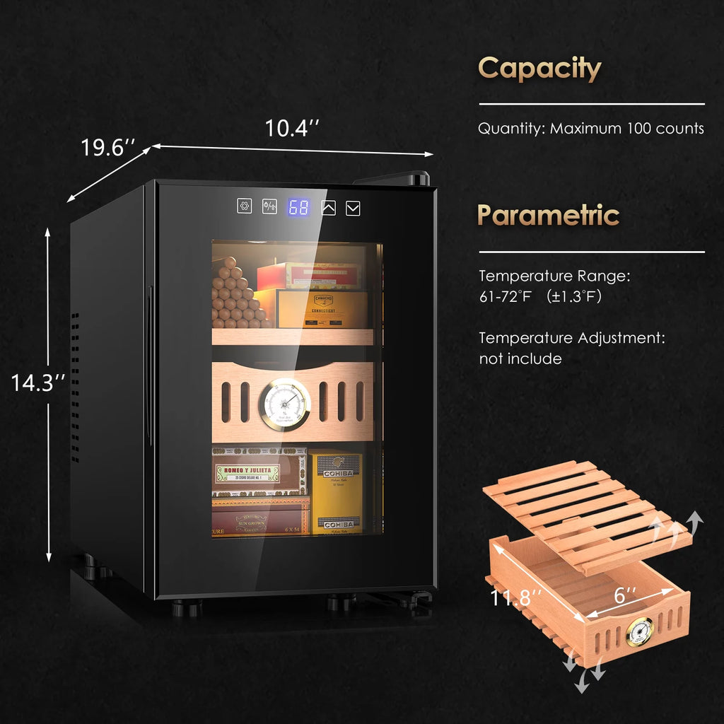 Rocita 16L Cigar Humidor, Electric Cigar Humidor Cabinet for 100 Counts with Digital Hygrometer, Spanish Cedar Lined Cigar Box, Great Gift for Father Friends Men