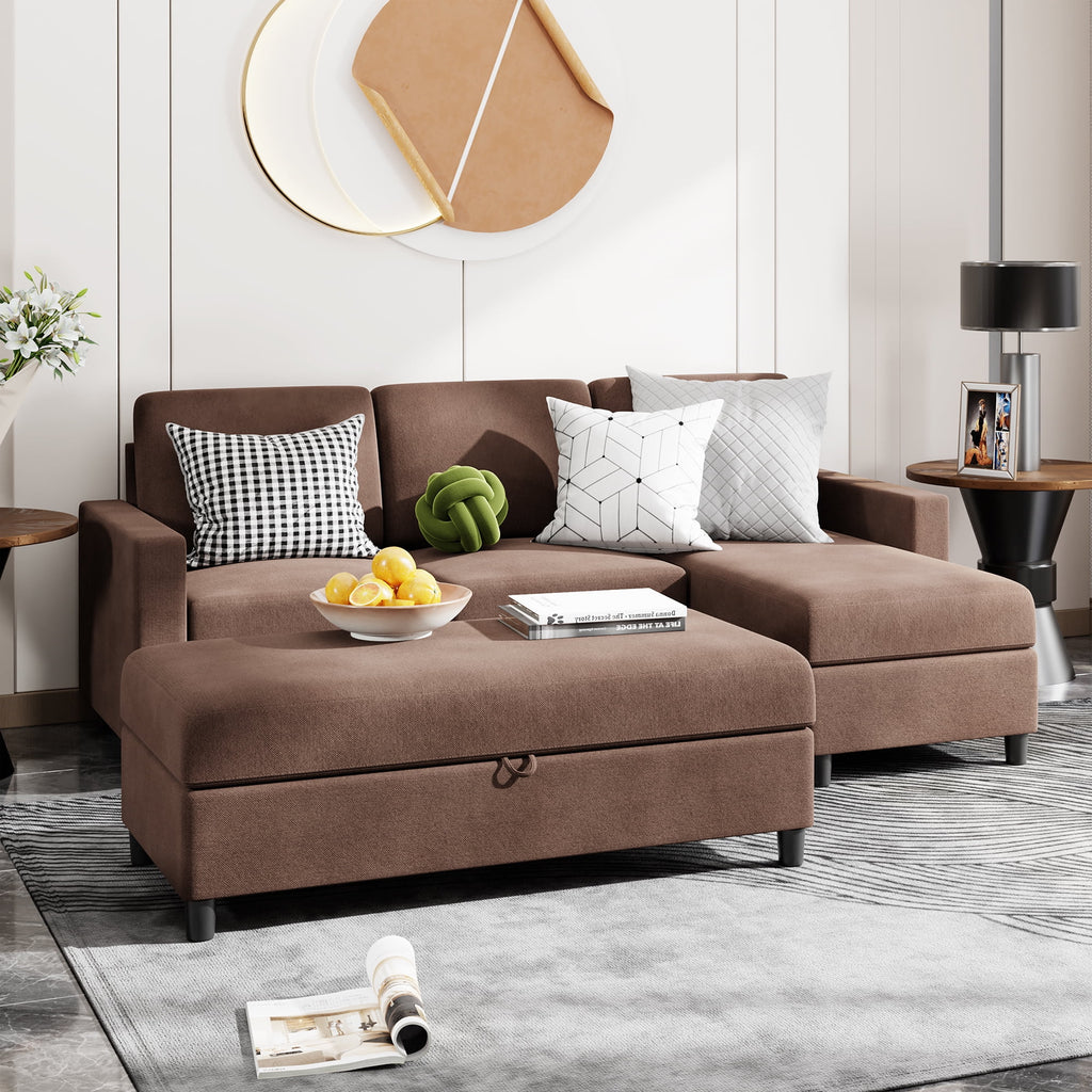 Walsunny Linen Fabric Convertible L-Shaped Sectional Sofa(Dark Gray)
