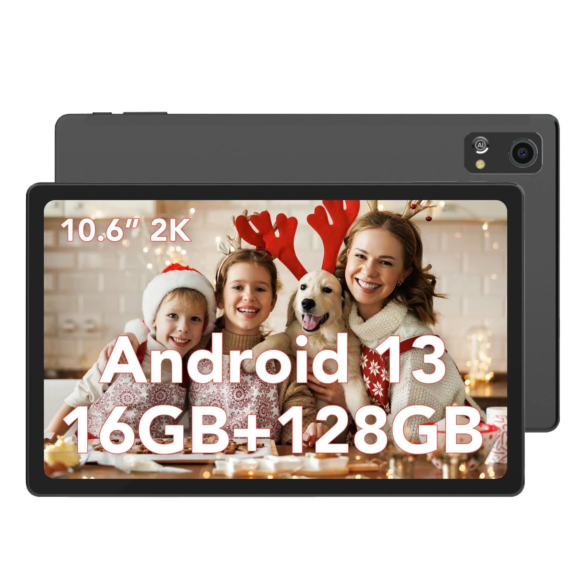 aigo A16Pro 2K Android 13 Tablet for Adult Kids, 10.6inch Tablet, 2024 Android Portable Tablet with Octa-Core, 16GB RAM+128GB ROM, Dual 13MP+5MP Camera, WiFi, GPS, Bluetooth, 1TB Expand Support, Black