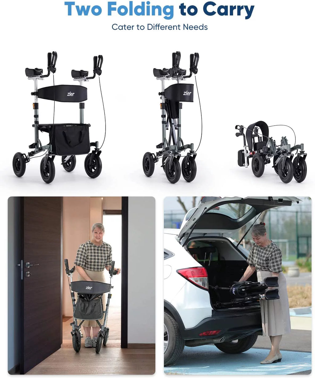 Zler Upright Walker - 300lbs Stand-Up Rollator Walker for Senior with Seat and Armrest, Stand Straight Walker with Arm Support, Rolling Mobility Walking Aid with 10” Wheels for All Terrain