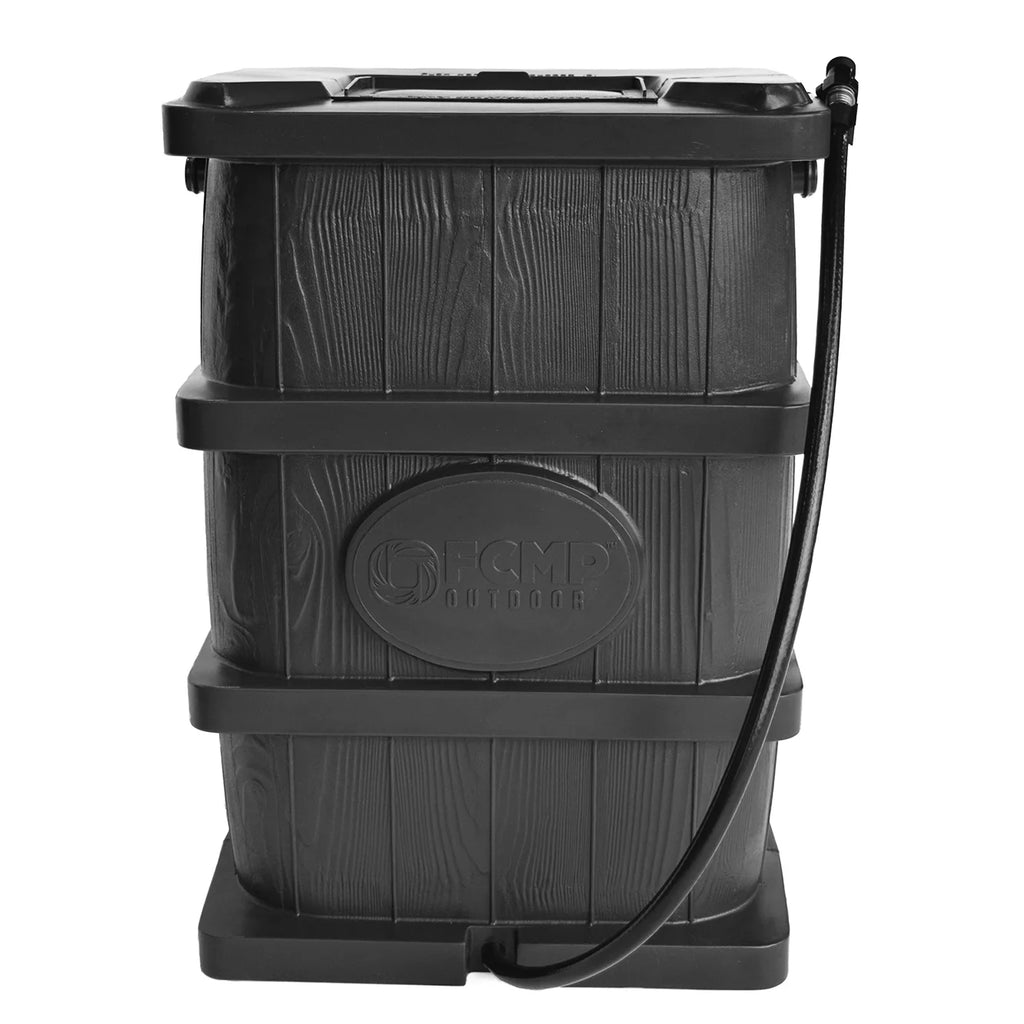 FCMP Outdoor 45 Gal Wood Grain Rain Water Catcher Barrel, Gray (2 Pack)