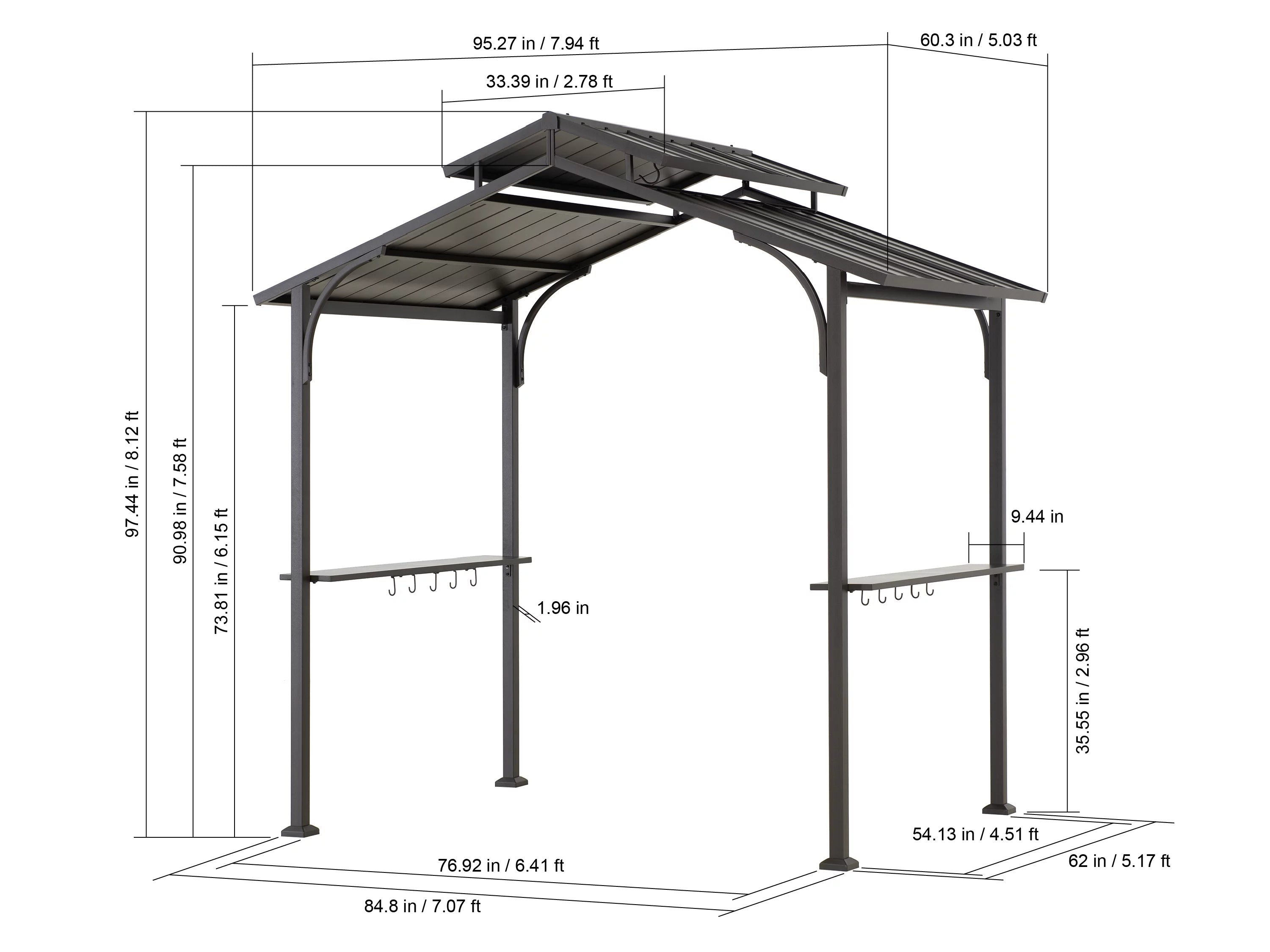Sunjoy Hanscom 5 ft. x 8 ft. Brown Steel Frame Double Tiered Hardtop Grill Gazebo with Ceiling Hook and Shelves