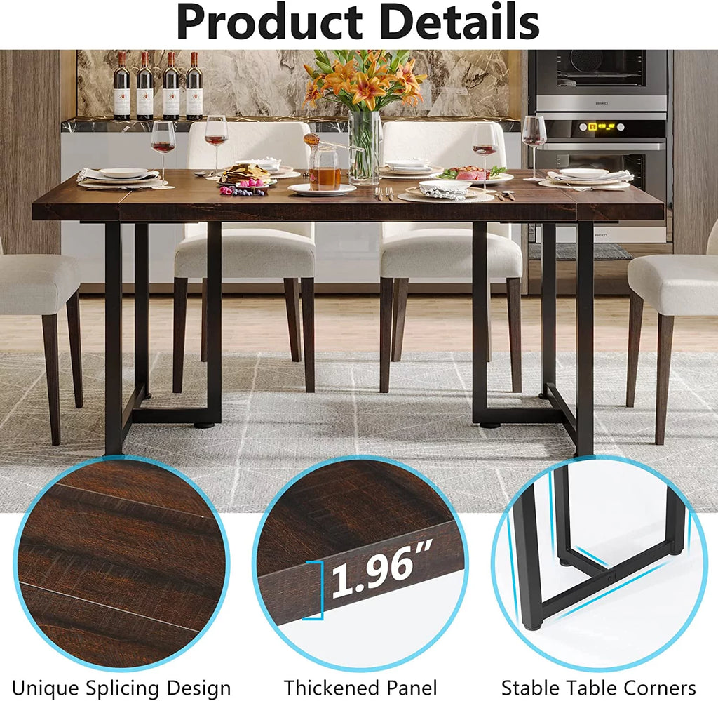 Tribesigns Dining Table Kitchen Table for 6, Rectangular Table with Metal Frame for Dining Room, Kitchen, Vintage Brown & Black