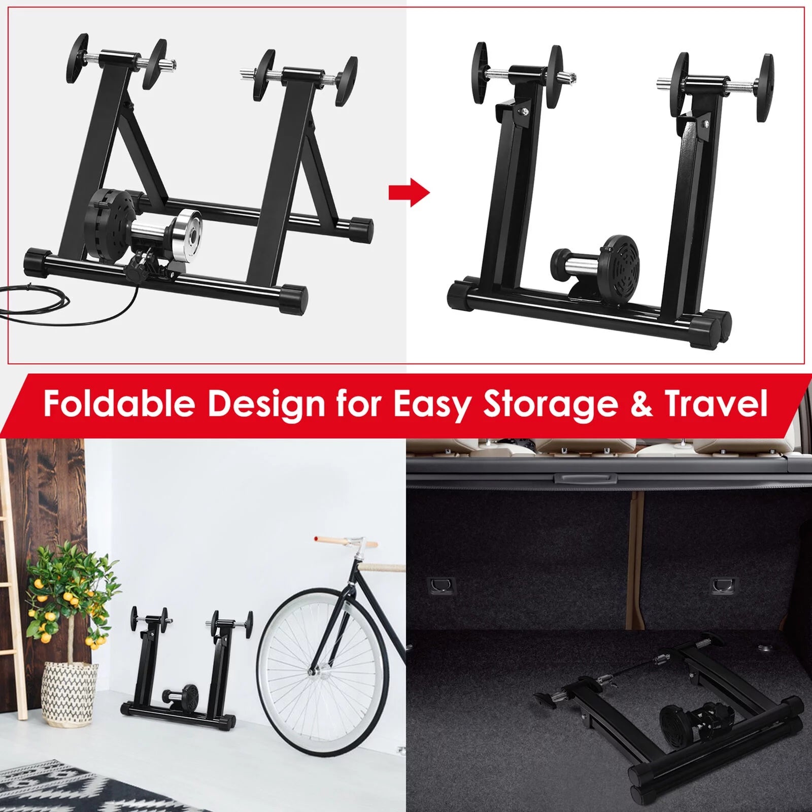 Foldable Bike Trainer Stand with 8 Resistance Levels - Cycling Exercise