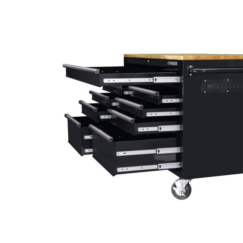 Tool Storage 46 in. W Standard Duty Black Mobile Workbench Cabinet with Solid Top Full Length Extension Table