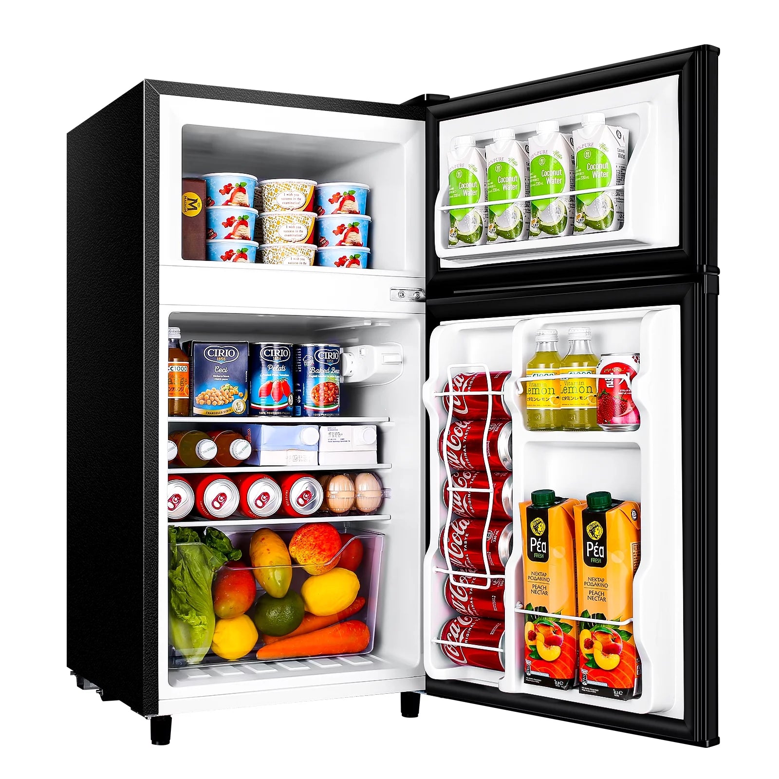 WANAI 3.5 Cu ft Two Door Mini Fridge with Freezer, Silvery