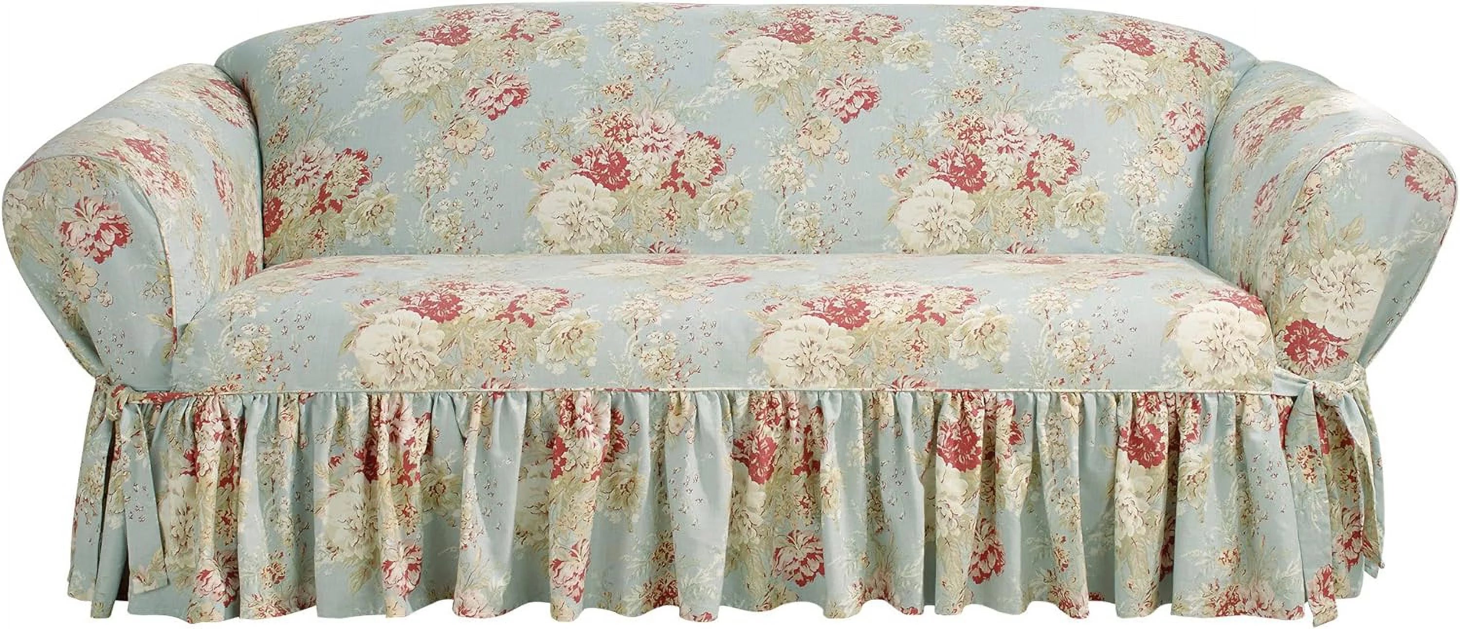 SURE FIT Waverly Ballad Bouquet 1 Piece Sofa Slipcover in Robin's Egg,Blue