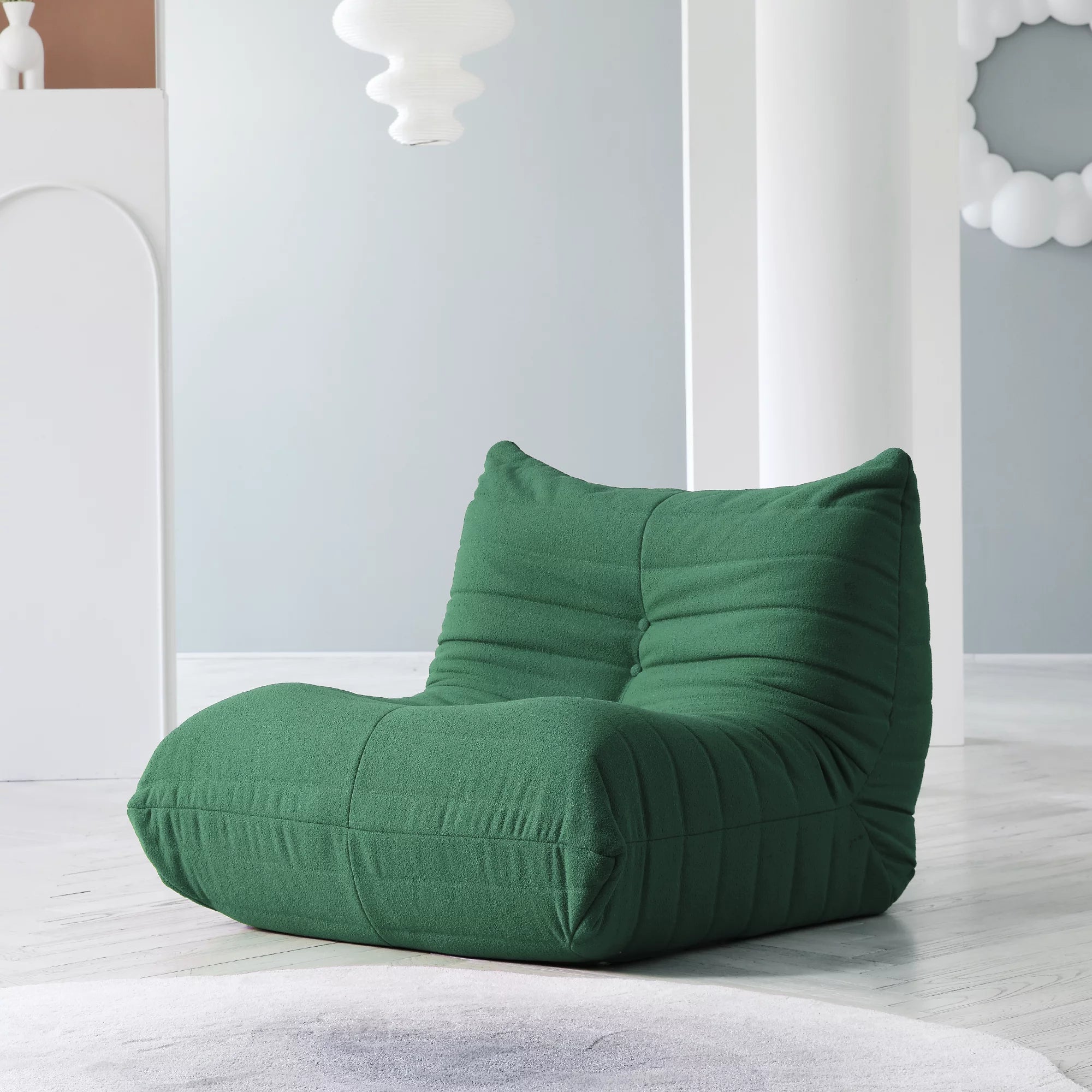 Magic Home Modern Sectional Sofa Togo Sofa Lazy Sofa Floor Sofa Foam Sofa Couch for Bedroom,Living Room,Apartment and Small Space,Three Seat Sofa,Beige