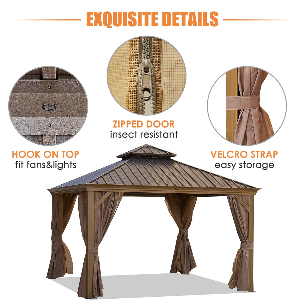 Viruhaka 12'x12' Gazebo Outdoor Pop up Canopy Tent with Curtains and Shelter for Patio, Party & Backyard