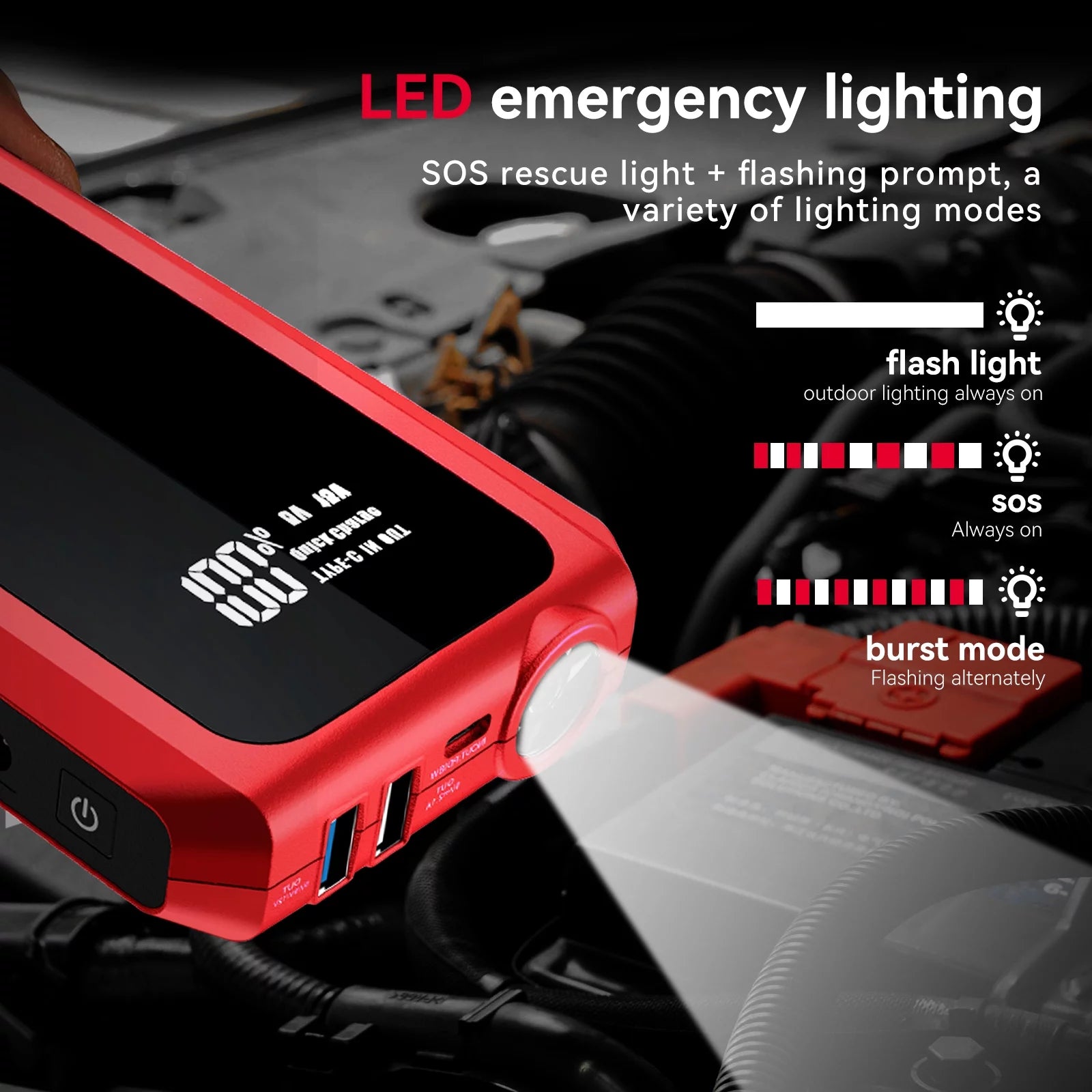Audew (Andeman) Car Jump Starter, 2000A Peak 20000mAh Battery Jump Starter, Start Any Gas Engine or up to 8.5L Diesel Engine, 12V Car Jumper, Battery Booster Power Pack, Quick Charge 3.0 Ports, Red