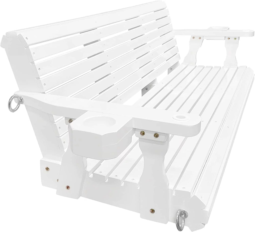 Wooden Porch Swing 3 Seater, 800 lbs Bench Swing for Outdoor Patio Garden Yard, 5 feet White