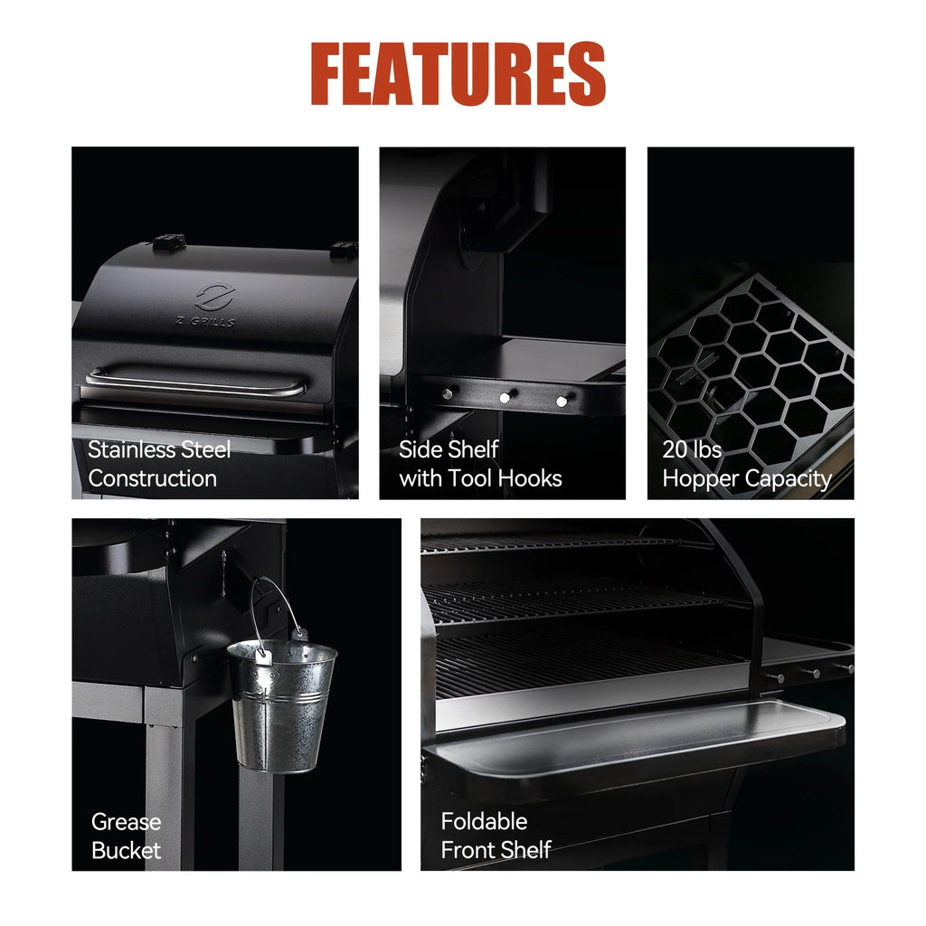 Z GRILLS ZPG-10002B 1060 sq. in. Wood Pellet Grill and Smoker 8-in-1 BBQ Black