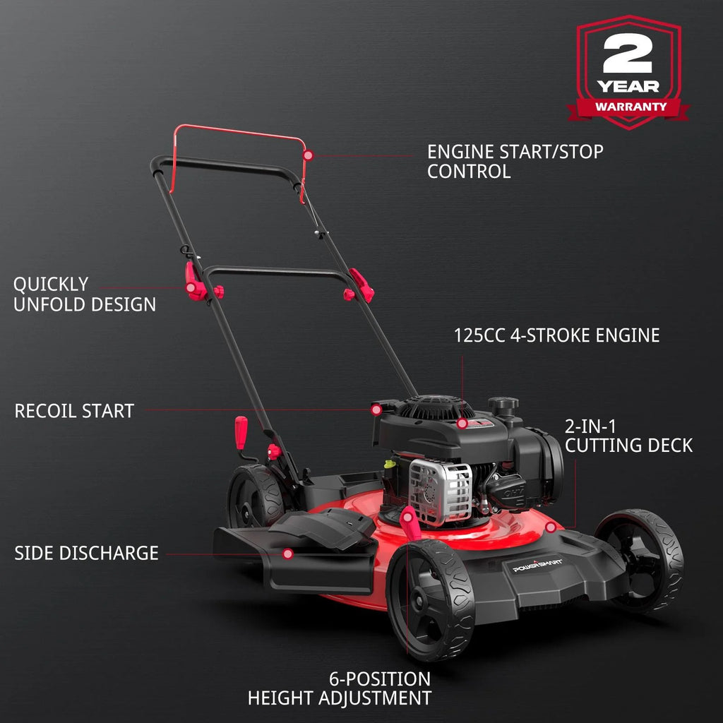 PowerSmart 21 in. B&S 125cc 2-in-1 Walk-Behind Gas Lawn Mower, Mulching Push Lawn Mower