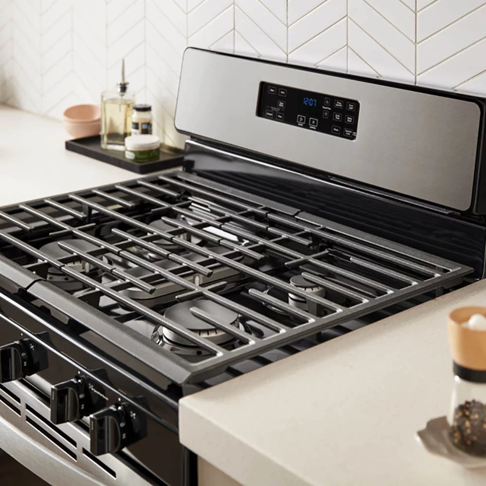 WFG505M0MS Whirlpool 30" 5.1 cu ft 5 Burners Gas Range in Stainless Steel.dimensions of 29” width, 27.2” depth, and 46.25” height