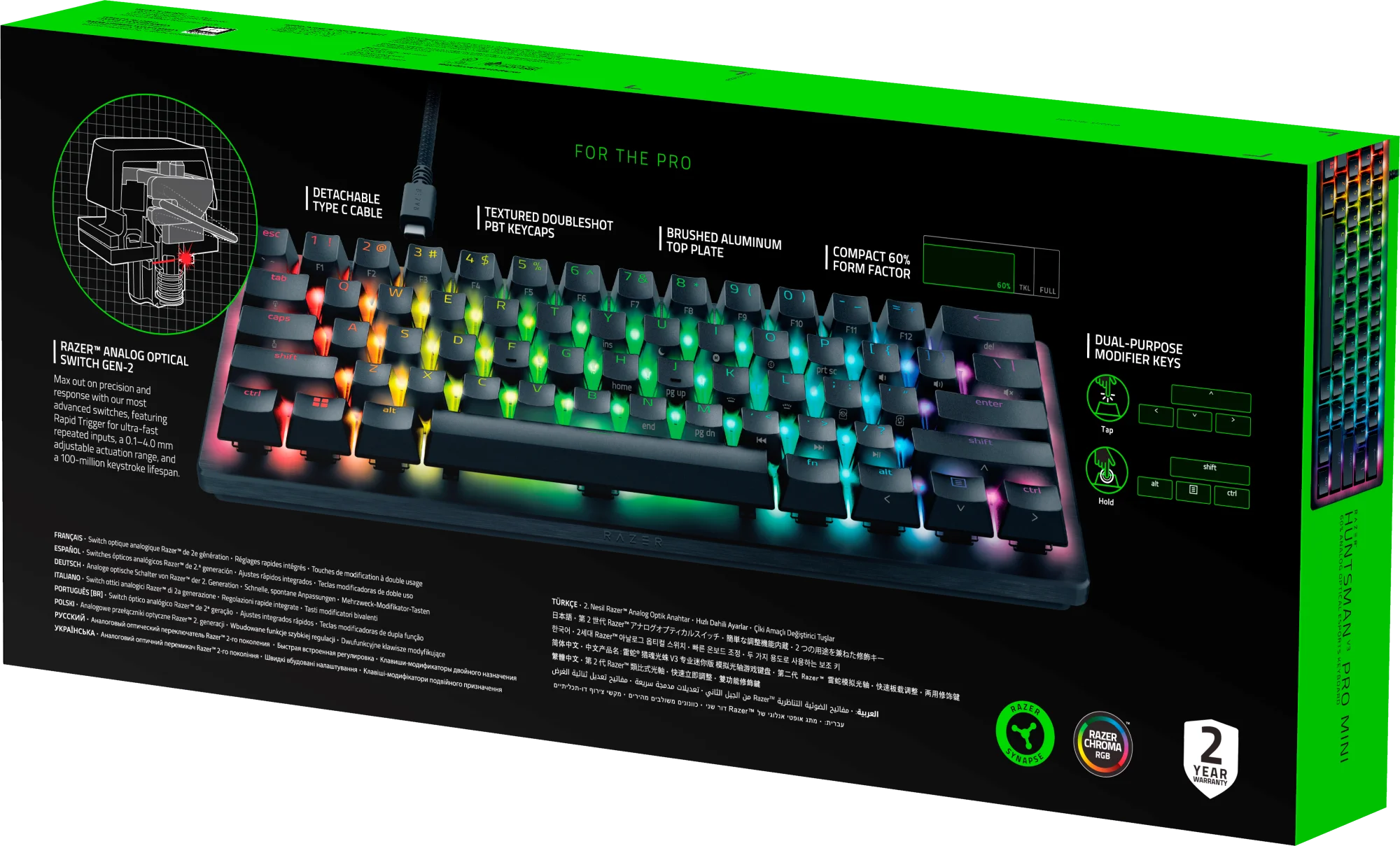 Razer Huntsman V3 Pro Mini 60% Analog Optical Esports Keyboard, RGB Chroma, Black