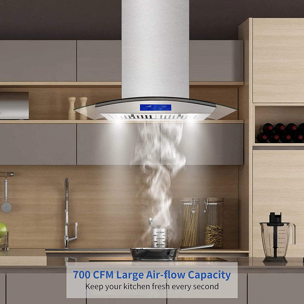 30 inch Island Mount Range Hood 700CFM Stainless Steel Touch Control Kitchen Vent Hood