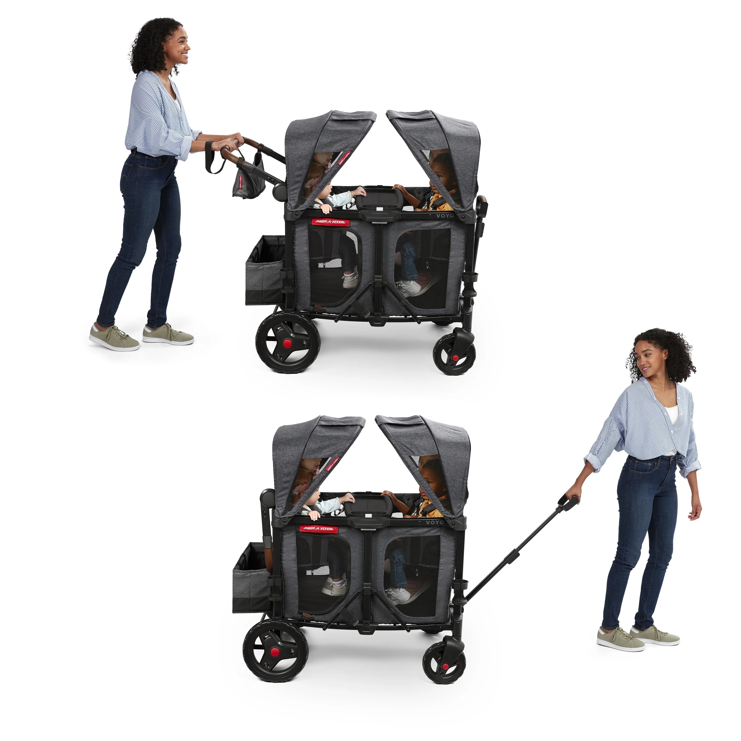 Radio Flyer, Voya™ XT Quad Stroller Wagon, Premium Stroller Wagon for 4 Kids, Accessories Included