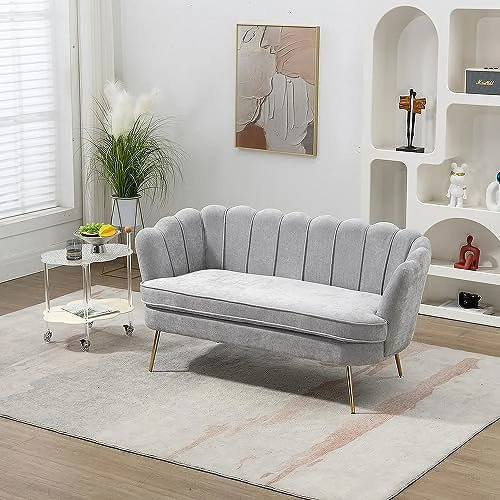 TJCGDTY 59" Wide Modern Boucle Loveseat Small Sofa Small Mini Room Couch 2-Seater Sofa with Gold Metal Legs for Small Space Office Studio Apartment Bedroom (Light Gray)