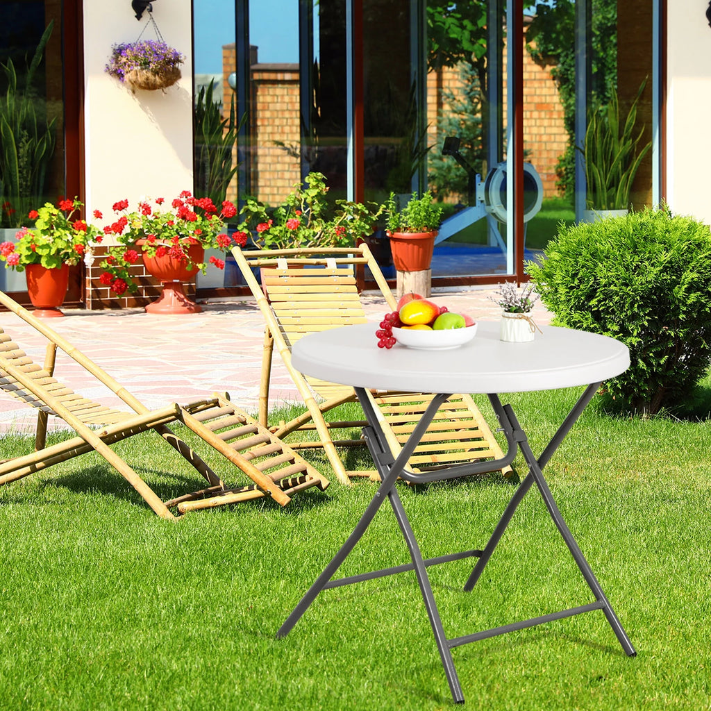 HomGarden 48" Round Bi-Folding Picnic Table 4FT Portable Plastic Dining Card Table Indoor & Outdoor White