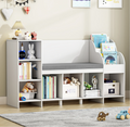 Homfa 31.5'' H x 54.5'' W Kids Bookshelf with Reading Nook, 2 Seats 7 Toy Shelves Wooden Kids Storage Organizer, White