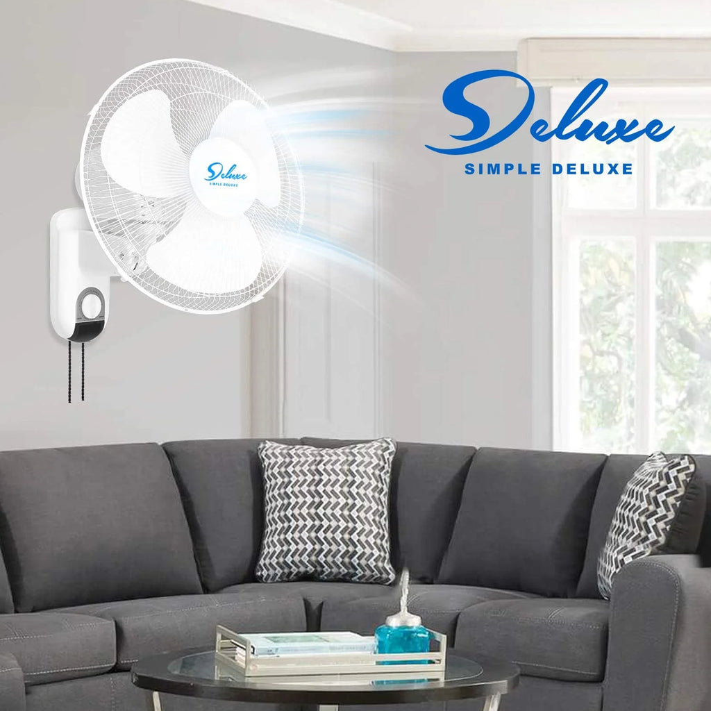 Simple Deluxe 16'' Digital Household Wall Mount Cooling Fans, 90 Degree, 3 Speed Settings, 2 Pack, White