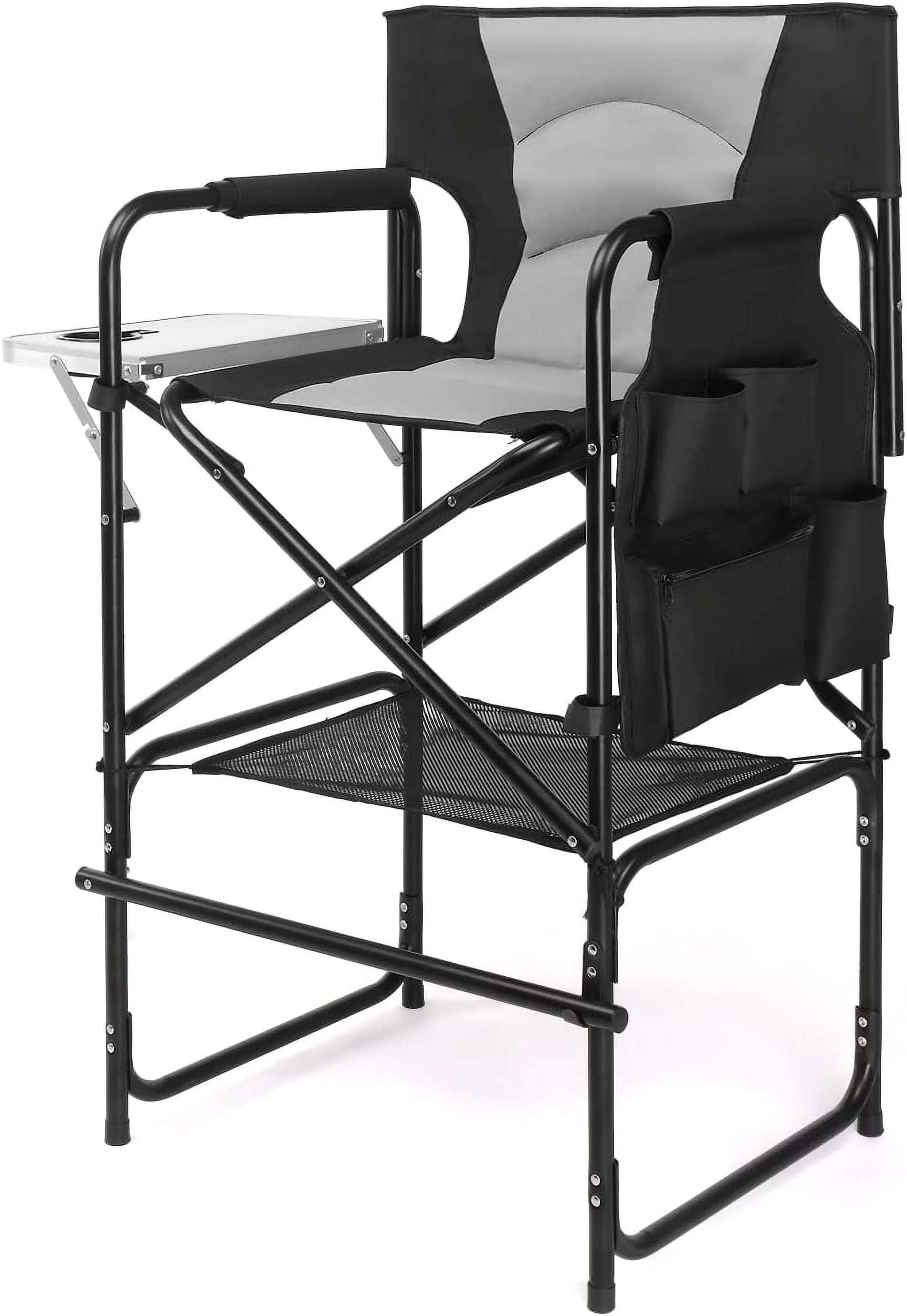 30inch Directors Camping Chair Folding with Side Table,Portable Makeup Artist Bar Height, Aluminum Frame 300 lbs Capacity,