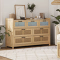 7 Drawer Dressers with LED Light, Natural Rattan Dresser for Bedroom, Hallway, Entryway