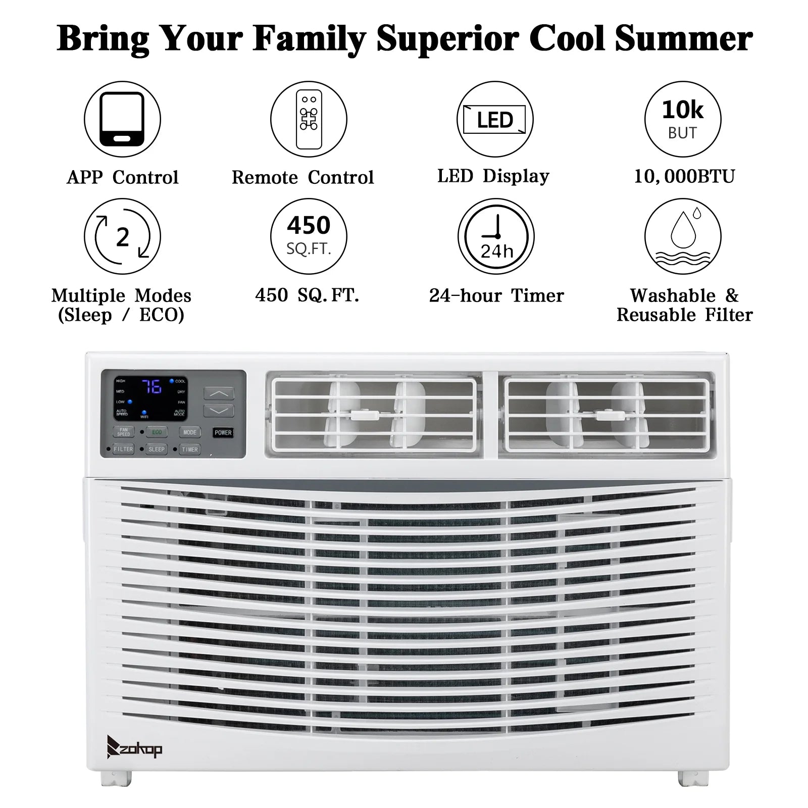 Zimtown 10000BTU 1050W Window Air Conditioner With WIFI And Remote, White