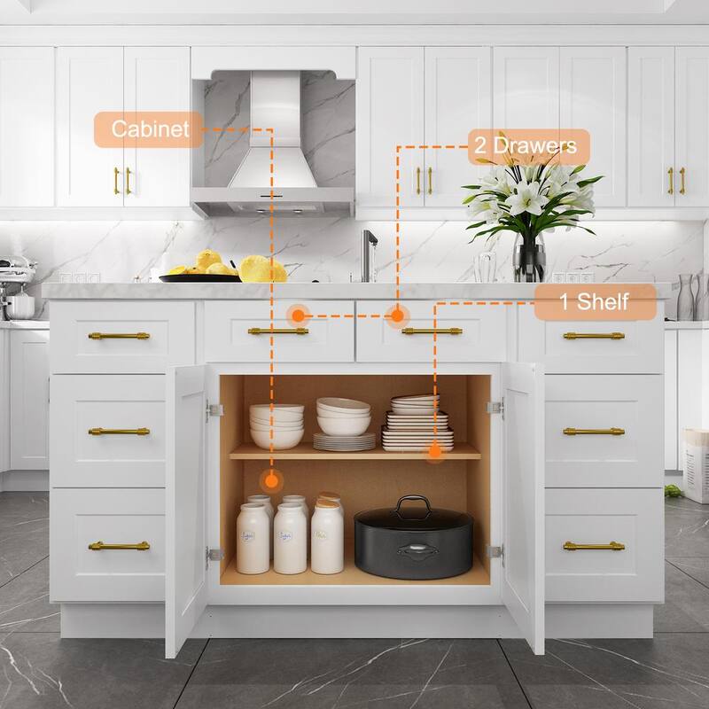 33 in. W x 24 in. D x 34.5 in. H in Shaker White Plywood Ready to Assemble Base Kitchen Cabinet with 2-Drawers 2-Doors