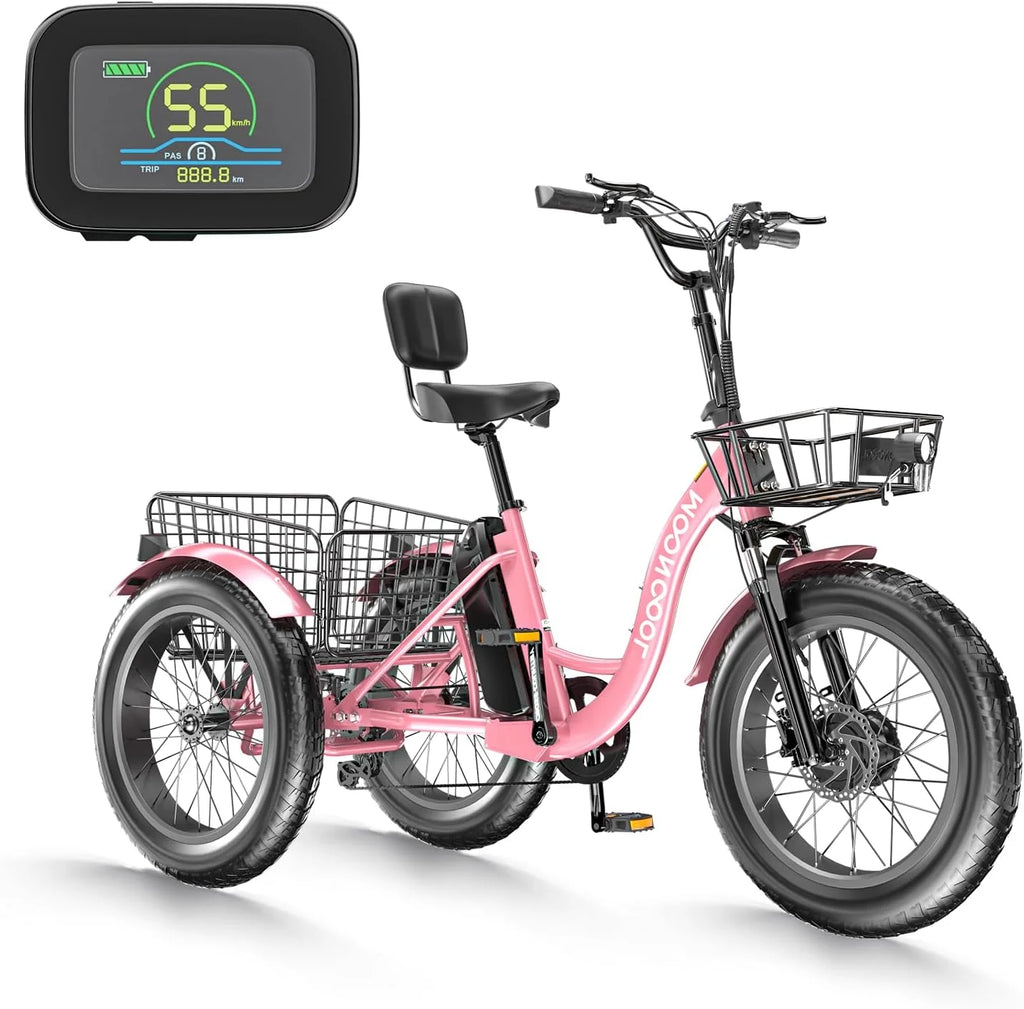 Mooncool 24" 26" 3 Wheel Electric Tricycle for Adults, 350W 36V 7 Speeds Motorized Electric Trike Three Wheel Electric Bikes Bicycle with Large Basket & Accessories for Women Men