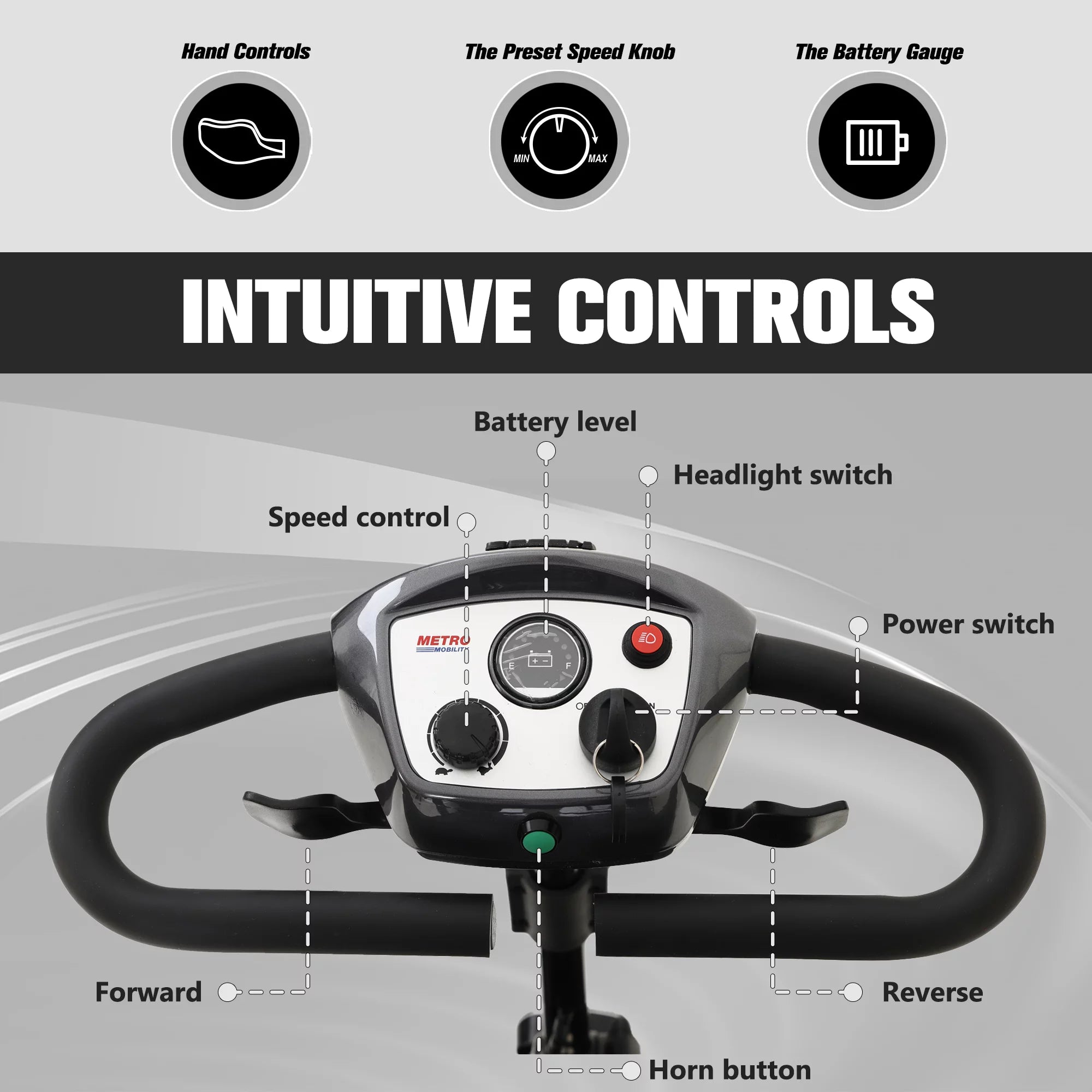 Long Range Foldable 4 Wheels Mobility Scooter with Basket & Headlight, Powered Mobility Scooters for Seniors and Adults, Metallic Gray