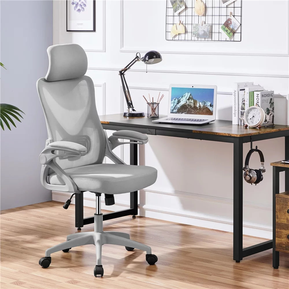 Topeakmart High Back Ergonomic Mesh Office Chair with 90° Flip-up Armrest, White/Black