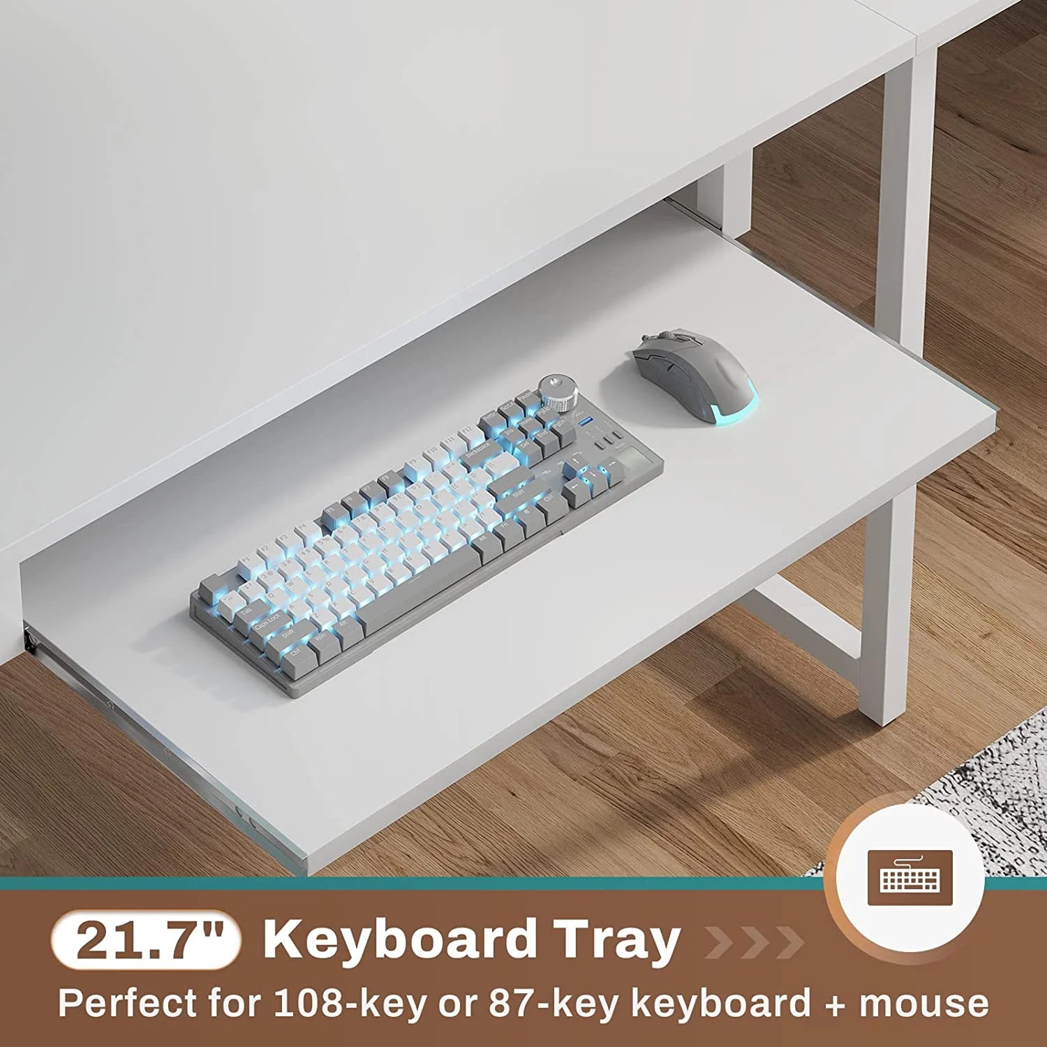 U-SHARE  L Shaped Computer Desk, 63'' Desk with Storage Shelves, Keyboard Tray, Monitor Stand and Headphone Hook, Corner Gaming Desk with LED Lights,