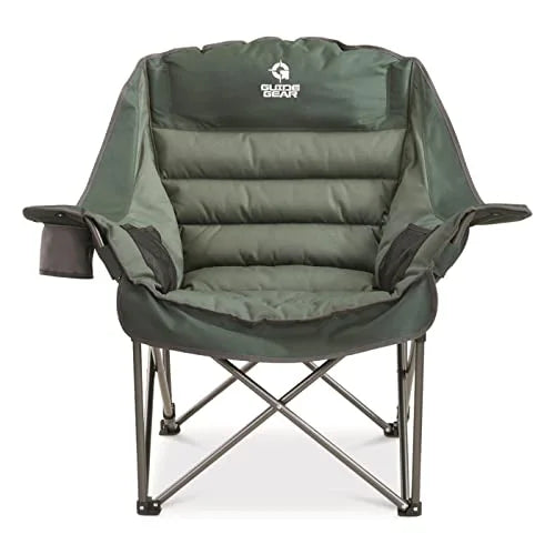 Guide Gear Oversized XL Padded Camping Chair, Portable, Folding, Large Camp Lounge Chairs for Outdoor, Adults, Men and Women, Heavy-Duty 400-lb. Capacity, with Cup Holder