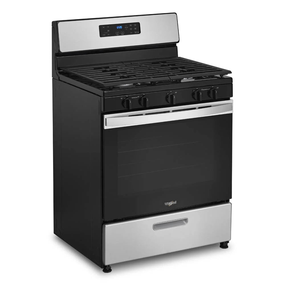 WFG505M0MS Whirlpool 30" 5.1 cu ft 5 Burners Gas Range in Stainless Steel.dimensions of 29” width, 27.2” depth, and 46.25” height