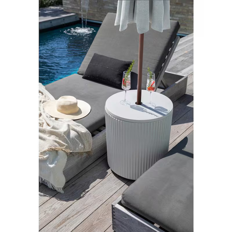Round White Plastic 21'' Height Outdoor Umbrella Side table