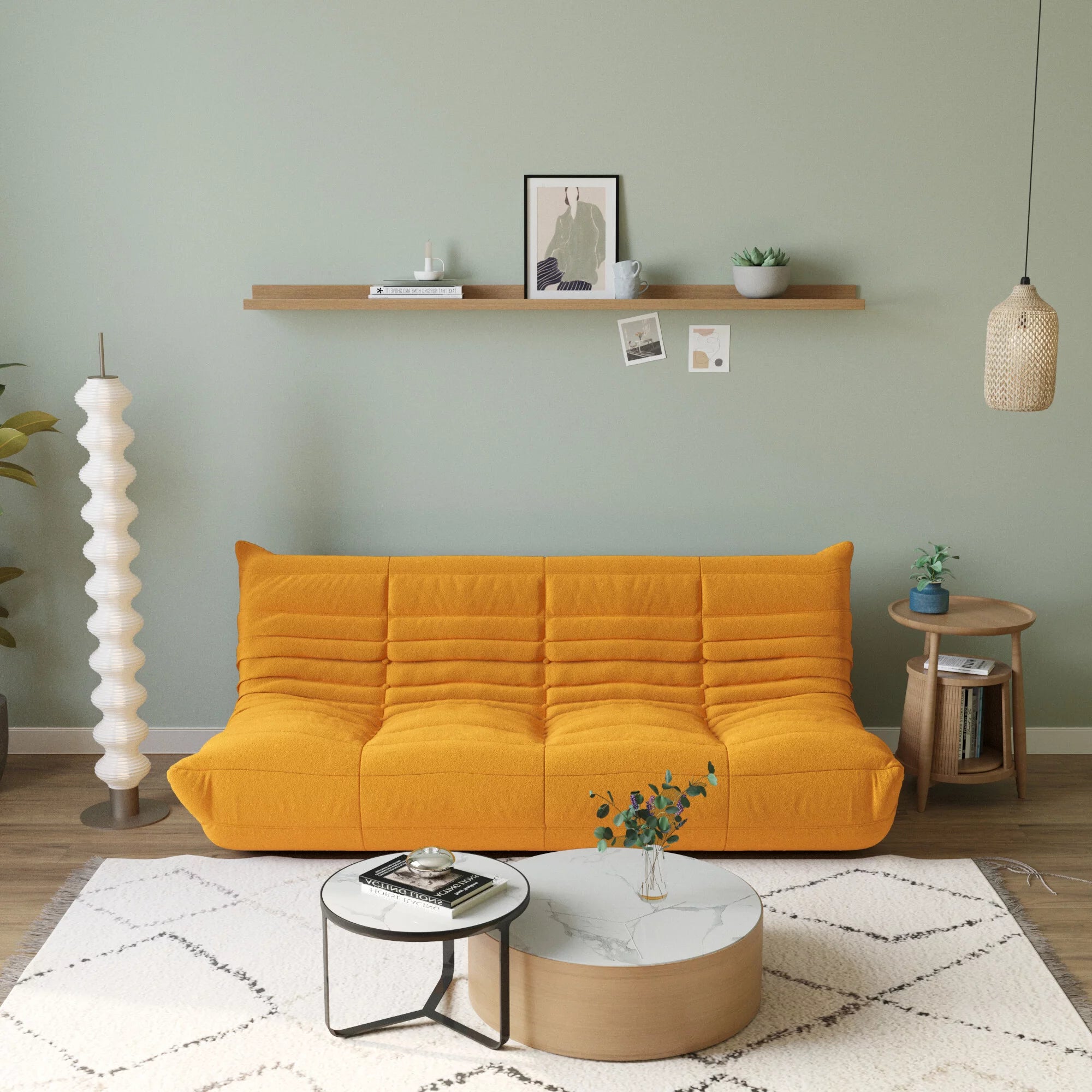 Magic Home Modern Sectional Sofa Togo Sofa Lazy Sofa Floor Sofa Foam Sofa Couch for Bedroom,Living Room,Apartment and Small Space,Three Seat Sofa,Beige