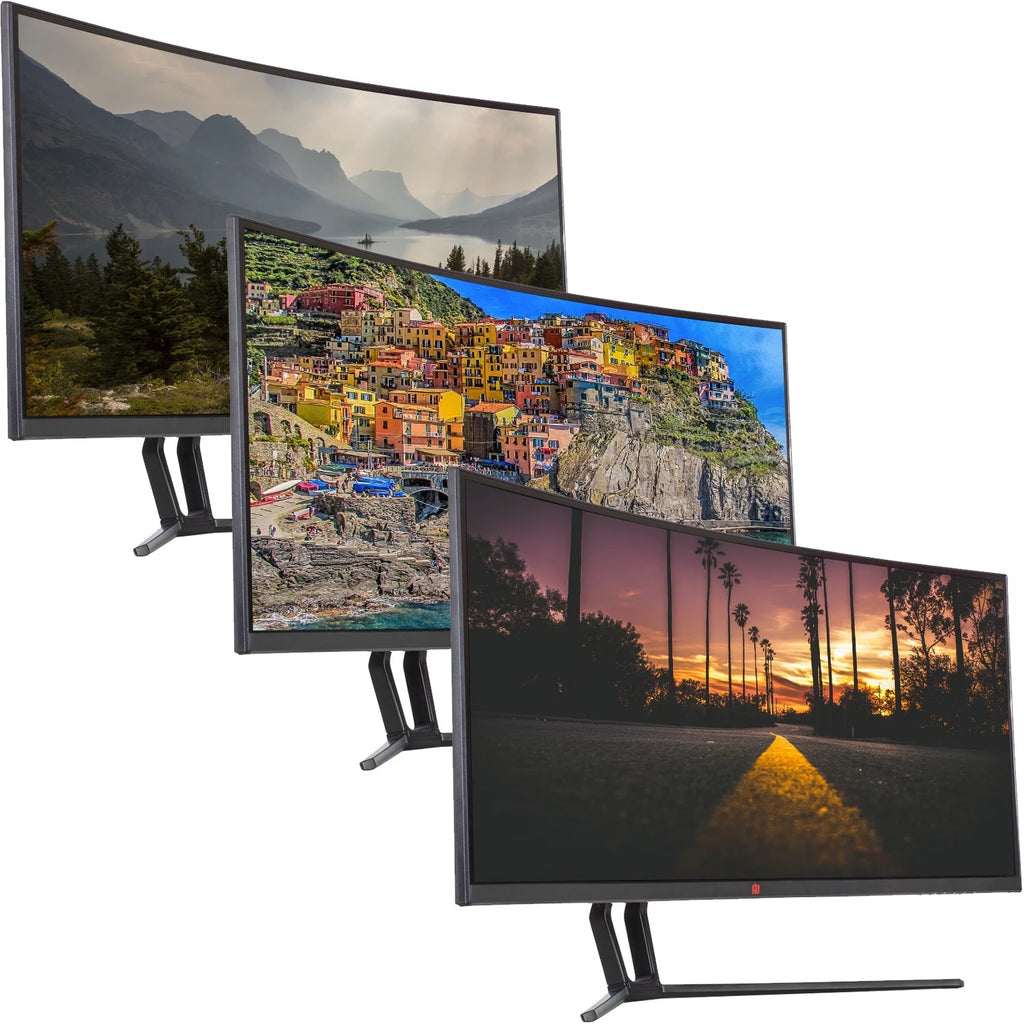 Deco Gear 3-Pack 35-inch Curved Ultrawide LED Gaming Monitor 21:9 Aspect Ratio, Crisp 2560 x 1080 Resolution, HDMI, DVI, and DP Connections Bundle (Triple Monitors)