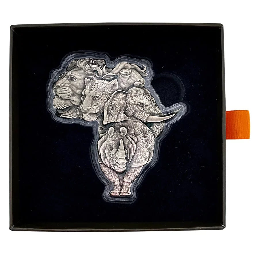 2022 Chad 5 oz Silver Big Five Africa Shaped High Relief Coin .999 Fine (w/Box)