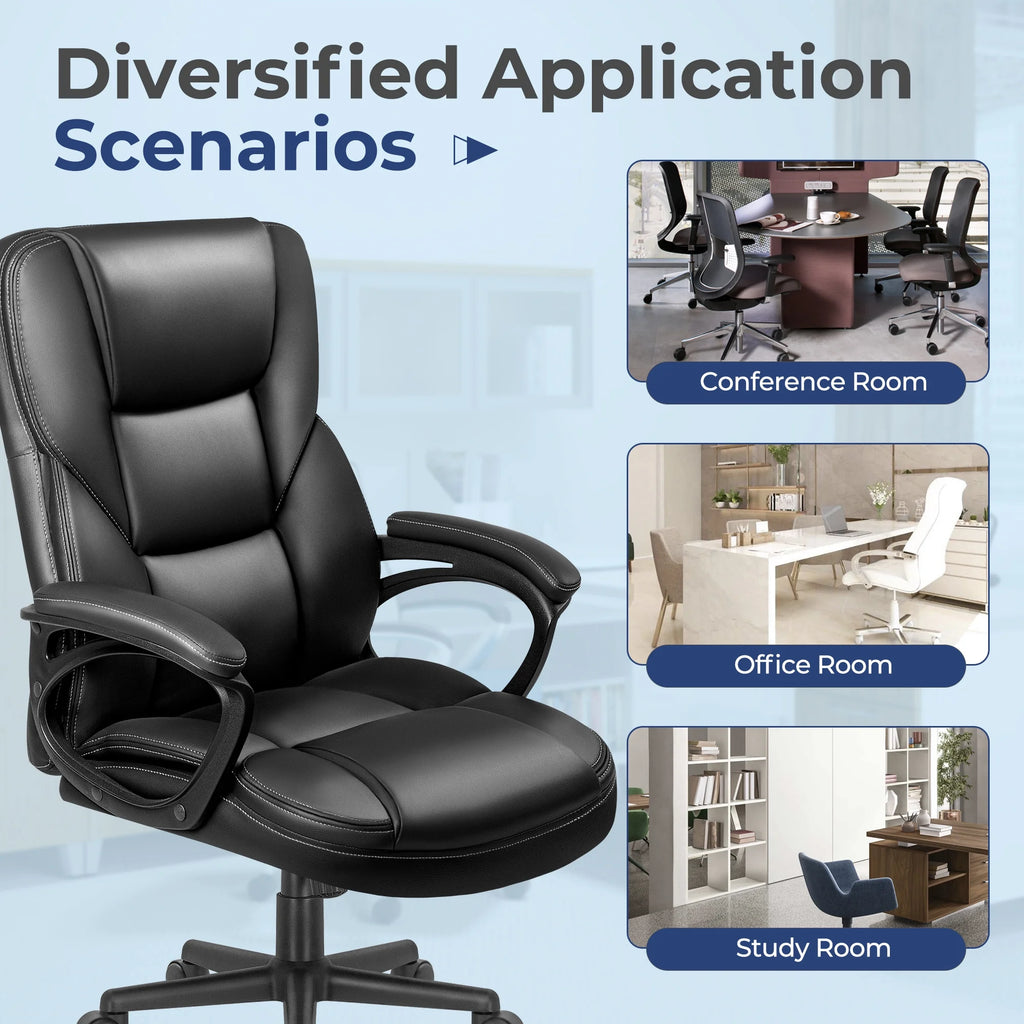 Furmax High-back Executive Office Chair With Lumbar Support Height Adjustable Swivel Seat PU Leather, Black
