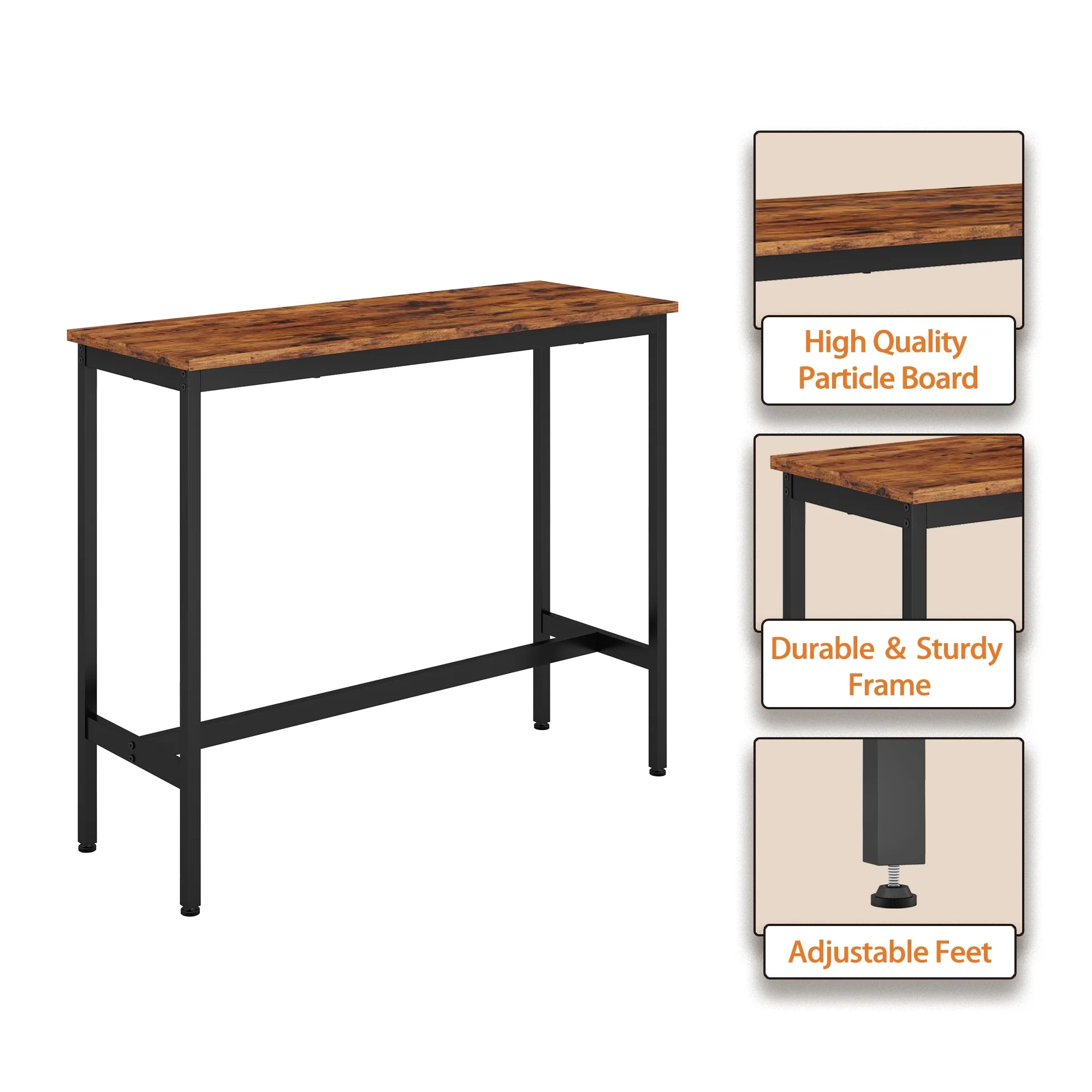 5 Piece Bar Table Set, Modern Counter Height Dining Set, Home Dining Table and Chairs Set for 4, Kitchen Breakfast Table Set with 4 Cushioned Stools, Bistro Pub Table Set, Rustic Brown