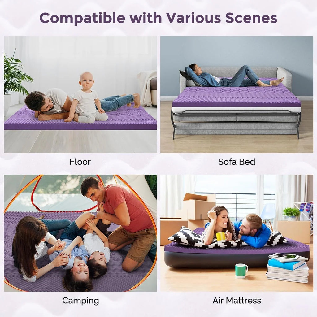 Mattress Topper, 3 Inch Queen Size 5-Zone Gel Memory Foam Egg Crate Bed Topper, Targeted Support, Pressure Relief, CertiPUR-US Certified, Lavender