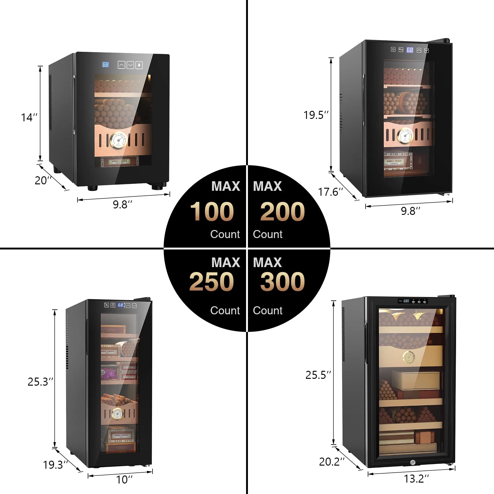 Rocita 16L Cigar Humidor, Electric Cigar Humidor Cabinet for 100 Counts with Digital Hygrometer, Spanish Cedar Lined Cigar Box, Great Gift for Father Friends Men