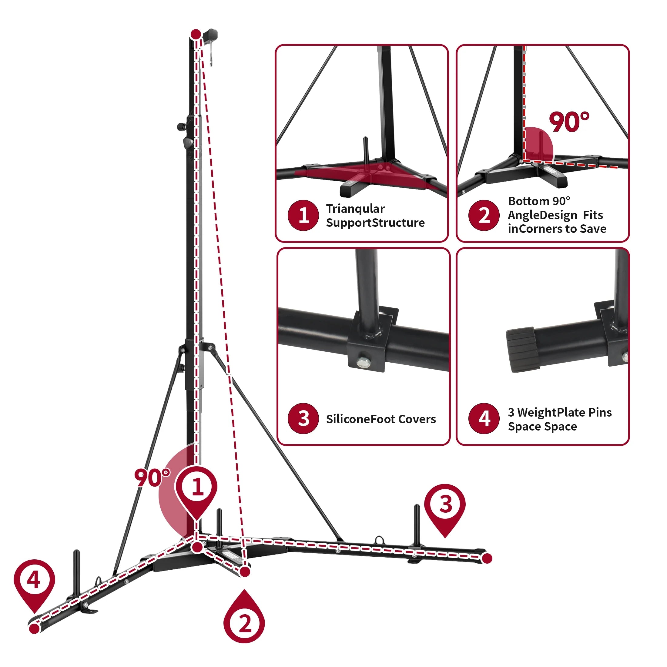 Punching Bag Stand, Height Adjustable Heavy Bag Stand with Weighted Base, Free Standing for Home Gym, Stand Only