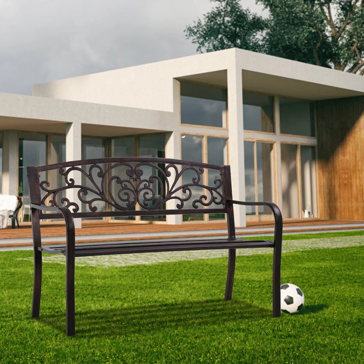 FDW Garden Bench for Patio Outdoor Bench Metal Bench Park Bench Cushion for Yard Porch Clearance Work Entryway