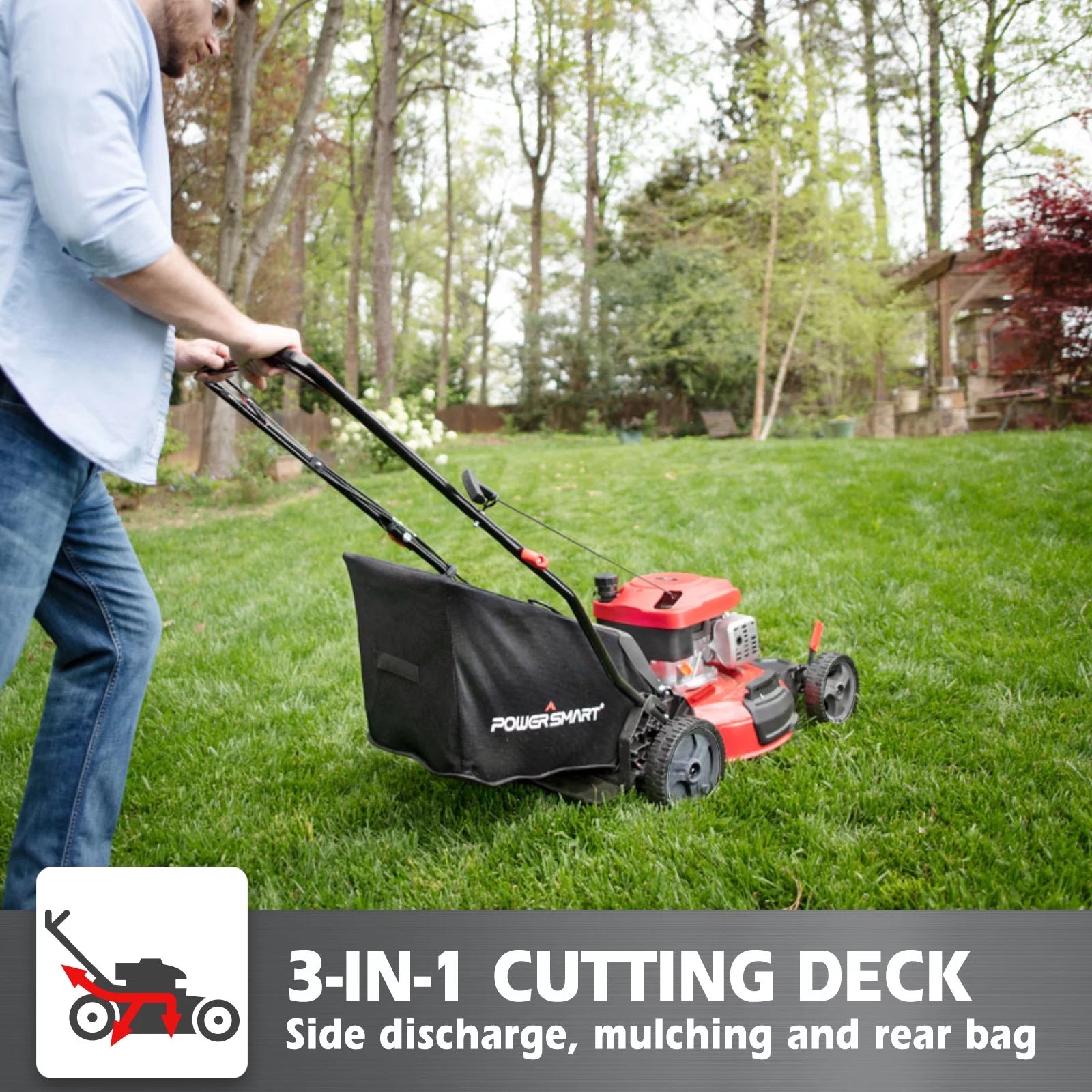 Power Smart 21-inch 3-in-1 Gas Powered Self-Propelled Lawn Mower