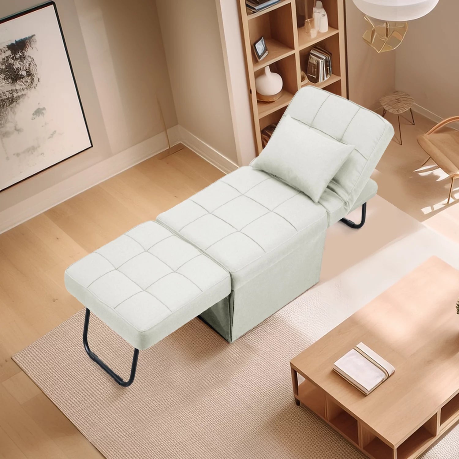 Ainfox Ottoman Chair Lounger Bed .4 in 1 Breathable Linen Convertible Single Sofa Couch, 73.23''L x 33.86''W(Dark Grey)(Beige)