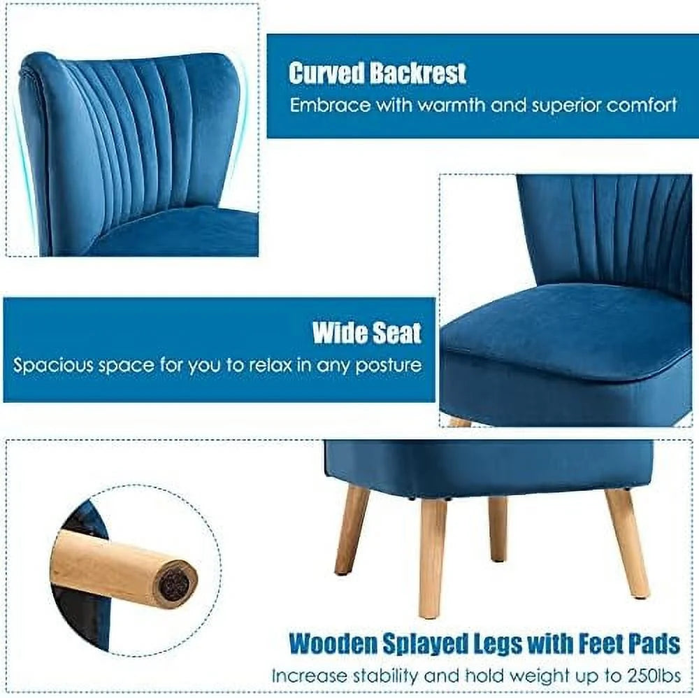 FDIGLUL Armless Accent Chair  Velvet Modern Chair with Rubber Wood Legs and Thick Sponge Seat  Upholstered Leisure Wingback Sofa Chair for Living Room for Bedroom Living Room (2  Turquois