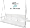 Wooden Porch Swing 3 Seater, 800 lbs Bench Swing for Outdoor Patio Garden Yard, 5 feet White